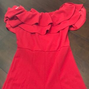 Red off the shoulder pant romper